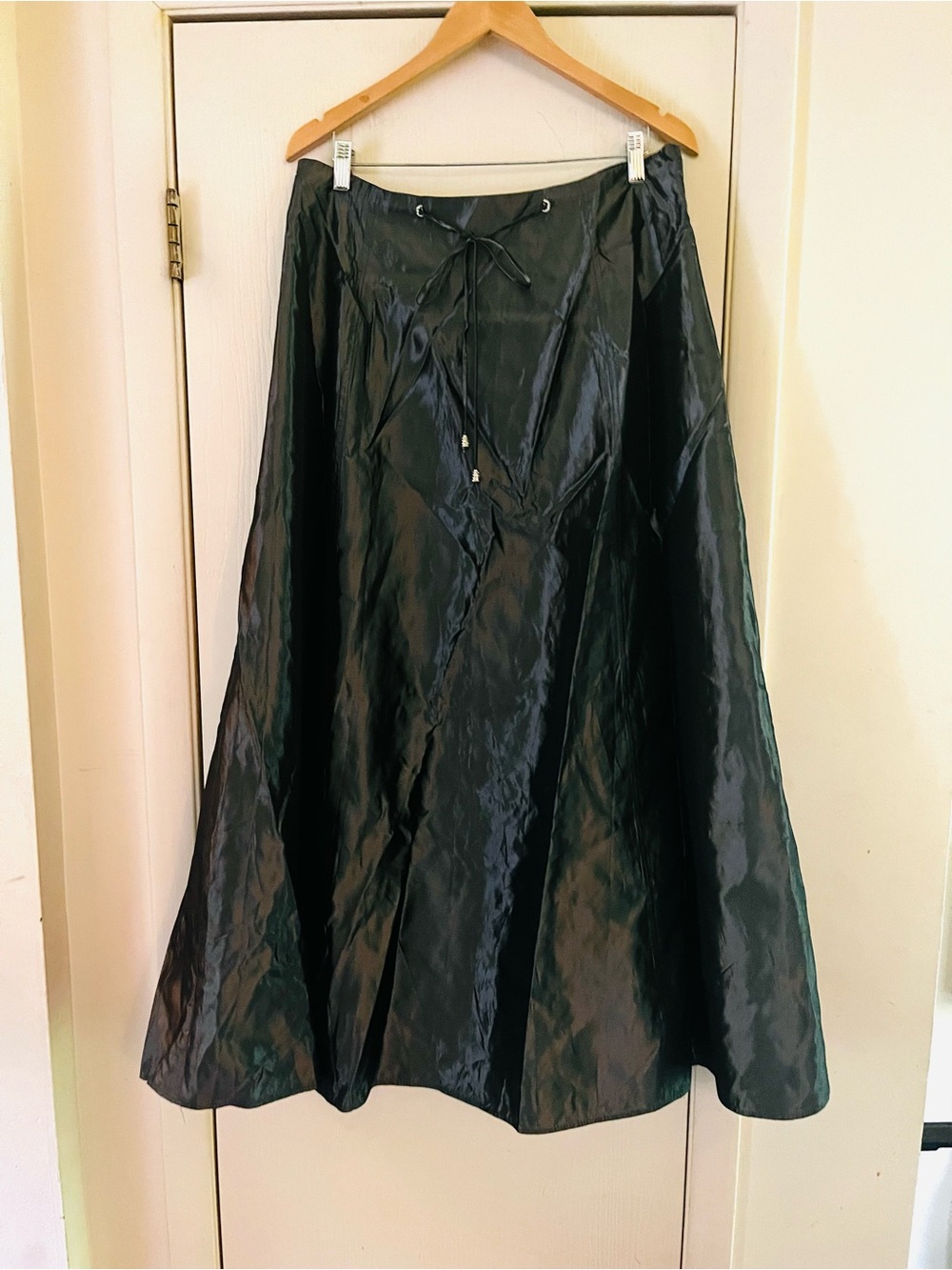 Vintage R&K Evening Silver Sequin Taffeta Maxi Skirt Lace Up Romantic Goth Y2K